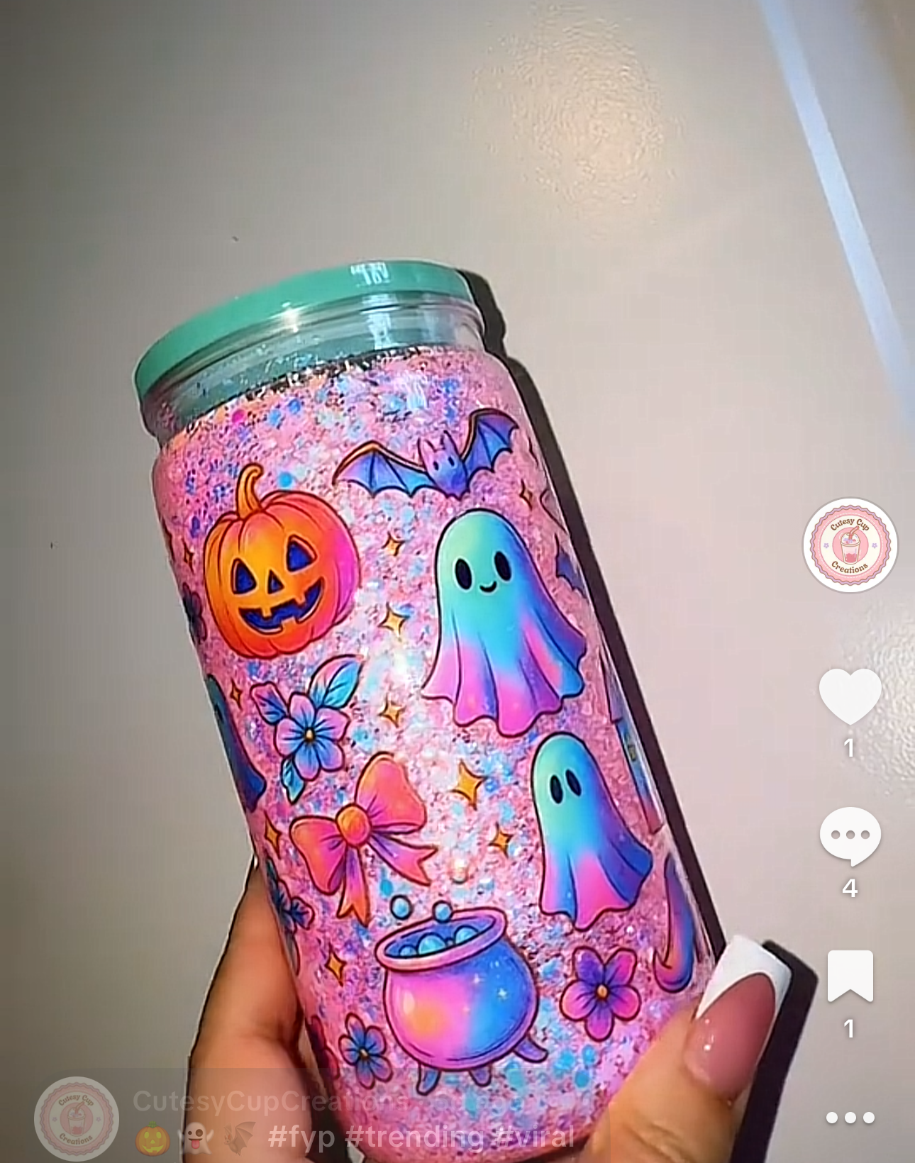 16 oz acrylic pink halloween snowglobe