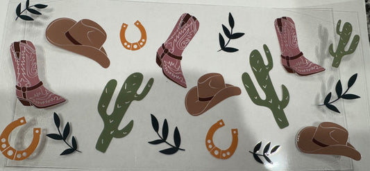 Cowboy boots, cactus, horseshoe