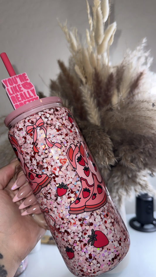 20 oz glass snowglobe (straw topper not included)